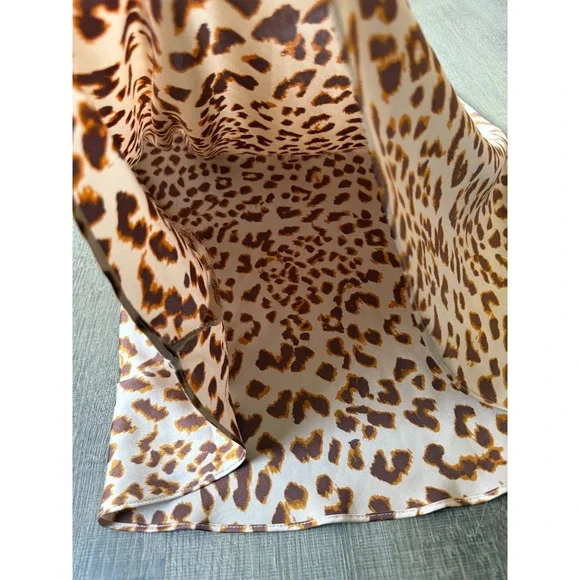 Free People Normani Bias Midi Skirt Womens Sz 12 Beige Leopard Satin Slip A-Line - Picture 12 of 12